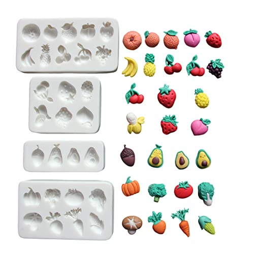 Lovely Small Items Silicone Fondant Molds Set For Cake Topper, Gumpaste, Candy & Chocolate, Polymer Clay and More (Vegetables & Fruits) - color: Vegetables & Fruits