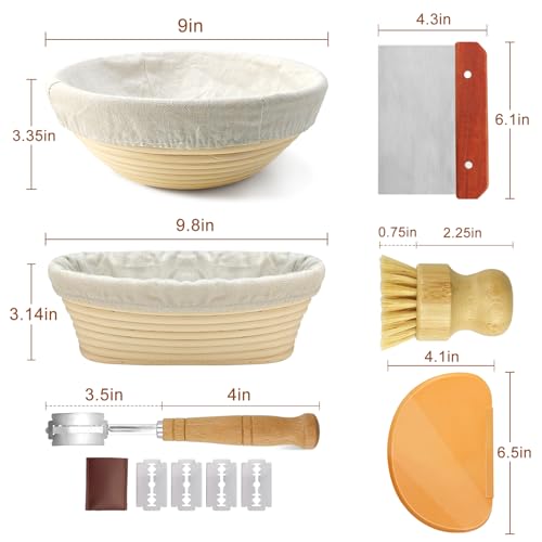Banneton Bread Proofing Baskets, Set of 2, 9-Inch Round & 10-Inch Oval - size: 9'' round+10''oval