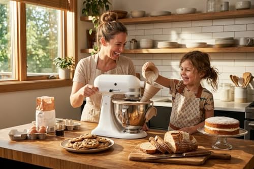 Premium Silicone Flour Funnel for Kitchen Aid Mixer with Mixer Bowl Cover