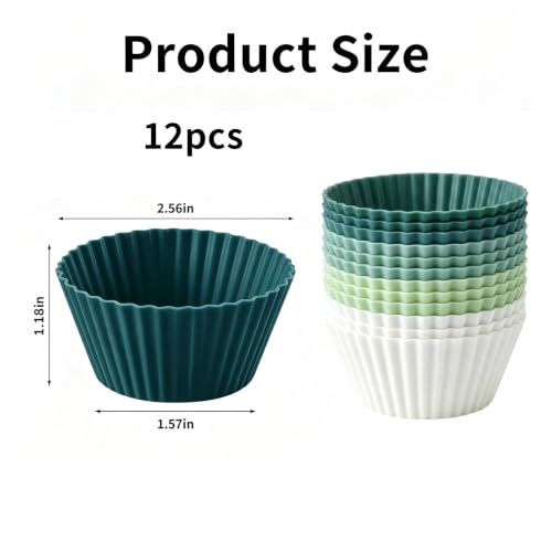 Reusable Silicone Baking Cups, 12-Pack, Nonstick Muffin Liners, Oven Safe - color: Multicolor