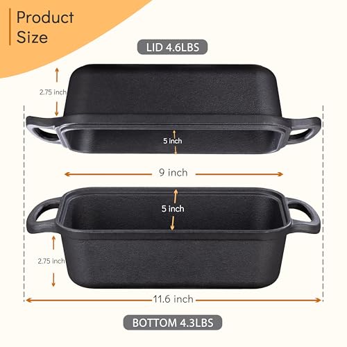 GRMImosa Cast Iron Loaf Pan with Lid, 9x5 Inch Sourdough Baking Pan - size: 9x5 Inch