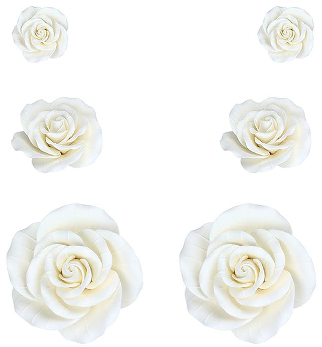 O'Creme White Gumpaste Garden Roses Edible Cake Decorations Set - color: White