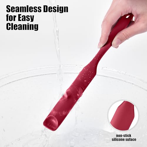 Doosu Silicone Jar Scraper Spatula Long Handle for Peanut Butter (Red) - color: Red, size: 9.7in (jar spatula)