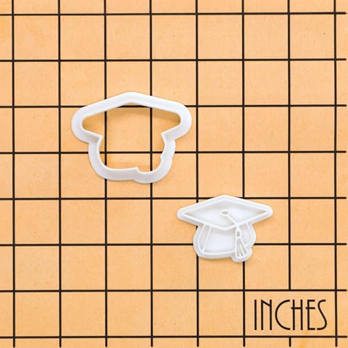 BAKERLOGY Graduation Hat Mini Cookie Cutter and Stamp Set – Cap Fondant Embosser, Graduation Party Cupcake Topper Mold for School, College & University Celebration Baking