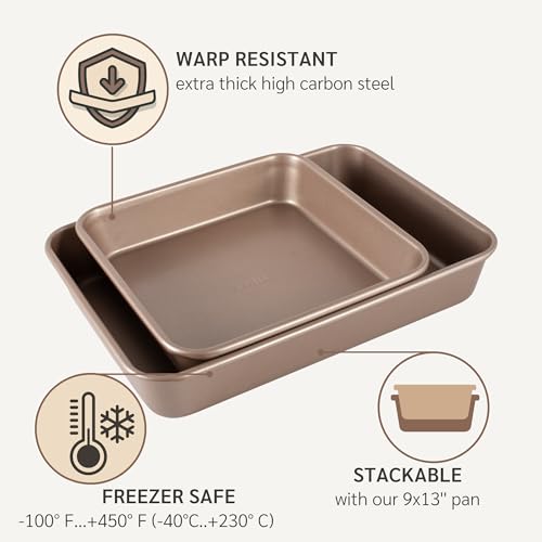 HAPPIELS 9 x 9 inch Square Baking Pan Nonstick, PFOA & BPA Free - style: 9x9'' Pan