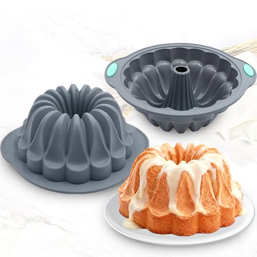 Tongjude 4 Pieces Silicone Fluted Tube Cake Pans, 7 Cups Tube Baking Pan, Jello Mold, Silicone Molds for Homemade Cake, Bread and Jello, Non-Stick, Grey - size: 4pcs fluted tube cake pans (7 Cups)