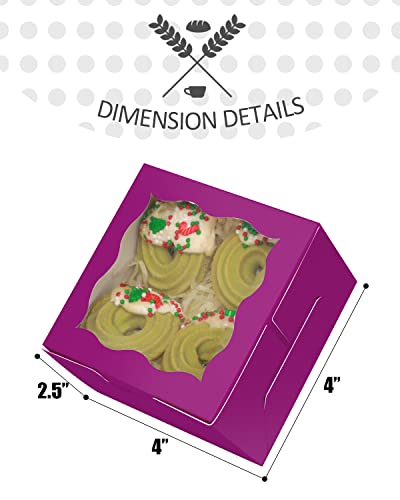 qiqee 4*4*2.5inch/55Packs Bakery Box with Window Deep Purple Macaron Boxes Small Donut Pastry Boxes for Party Mini Cookie Boxes(5 Diferent Gift Include) - color: Deep Purple, size: 4*4*2.5inch/55Packs