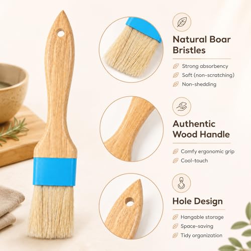 2Pcs Pastry Brush, Natural Bristle Basting Baking Brush