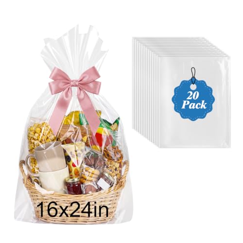 20PCS Clear Cellophane Gift Bags 16x24 Inch Small Gift Basket Wrap Bags - size: 20pcs 16x24 Inch