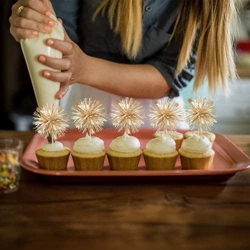 Ephlyn 30Pcs Foil Firework Cupcake Toppers Party Birthday Cake Toppers Supplies Sparkle Tinsel Cocktail Fruit Toothpick for Birthday Wedding Graduation Party Supplies Gold - color: Gold, style: Style 1