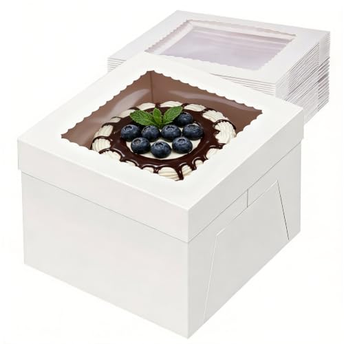24 Pack Cake Boxes 12 Inch, White Bakery Boxes for Transport Bundt, Cajas Pasteles, Cookie, Pastries, Pie, Wedding, Birthday Tall Multi Layer Cake 12x12x8 in - size: 12x12x8"