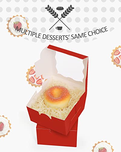 qiqee Red Bakery Boxes with Window 55pcs 4x4x2.5 Mini Cookie Boxes Macaron Boxes Small Donut Pastry Boxes for Party - color: Red, size: 4*4*2.5inch/55Packs