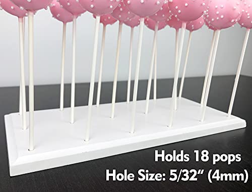 NANGOPOP Wood Cake Pop Stand Display - 18 Hole Lollipop Holder, Candy or Sucker Stand for Dessert Table of Wedding, Shower, Birthday Party, White - Fit 5/32" (4mm) Lollipop Sticks - color: White