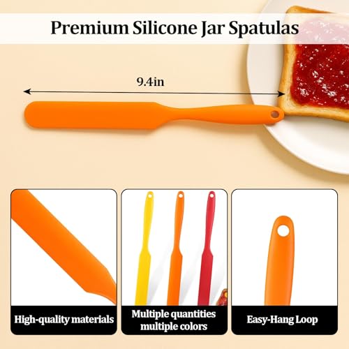 3 Pack Silicone Jar Spatula Small Silicone Spatulas Mini Jar Scraper for Peanut Butter, Mayo, Jams Flexible Kitchen & Baking Tools (Red, Orange, Yellow) - color: Red, Orange, Yellow