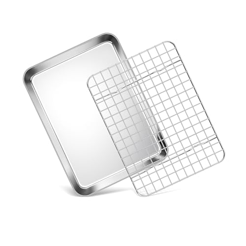 Homikit Toaster Oven Pan with Rack (1 Small Baking Sheet+1 Rack), 9” x 7” - size: 9*7 Inch