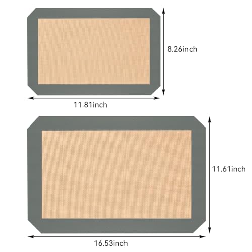 Pack of 3 Basics Silicone, Non-Stick, Food Safe Baking Mat, Rectangular, Cookies, Macaroons, Bread(Grey 0.4mm) - color: Grey1
