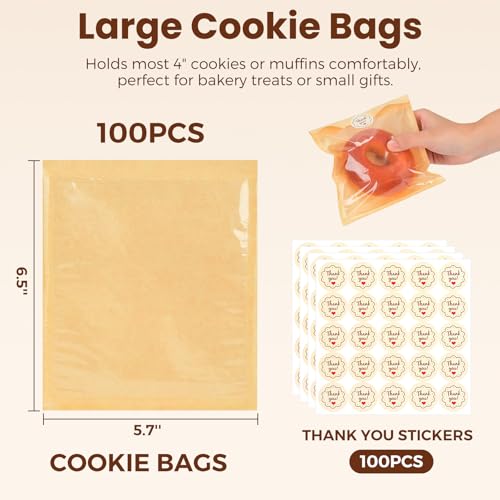 100Pcs Cookie Bags with Seal, Premium Cookie Packaging Bag 5.7 * 6.5 - size: 5.7*6.5