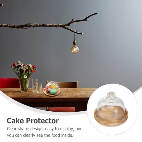 Luxshiny Cake Stand with Dome Lid: 10.5cm/4.13inch Mini Cake Stand with Lid Wooden Tray for Butter Pastries Cookies Fruits Dessert Display Plate for Wedding Birthday Parties