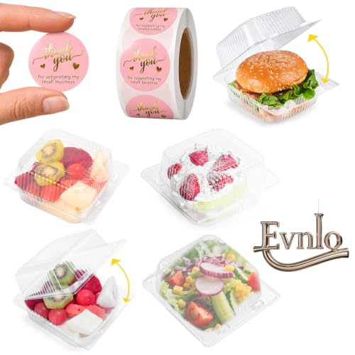 Evnlo 100 Pack Heavy Duty Clear Clamshell Food Containers with 500 Stickers - color: Clear - 100 Count with 500 Stickers