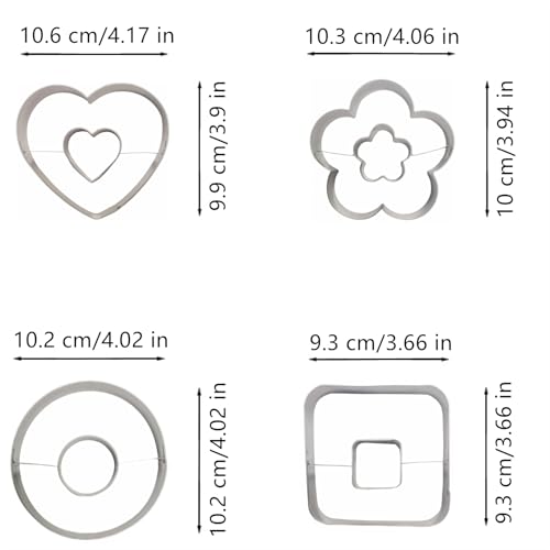 Linzer Cookie Cutters Set Stainless Steel 4Pcs（Round+Square+Heart+Flower）