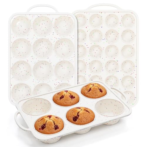 6+12+24 Cups silicone muffin pan for baking with Metal Frame, 3 Pcs - color: Cream, size: Mini+Regular+Jumbo