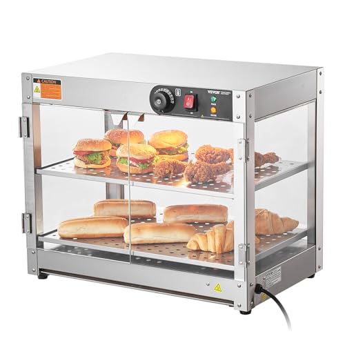 VEVOR 2-Tier Commercial Food Warmer Display, 800W Food Display Warmer with Light to Enhance Food Display, 86℉~185℉ Temperature Control, 58L Large Capacity for Hamburger, Pizza, Bread, Fried Chicken - size: 2-Tier-61Qt