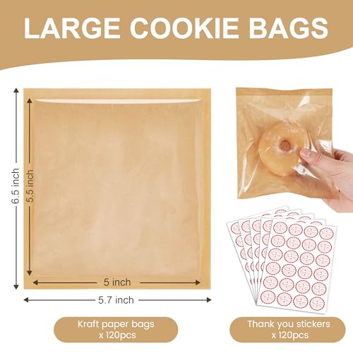 120 Pack Cookie Bags with Seal and Stickers