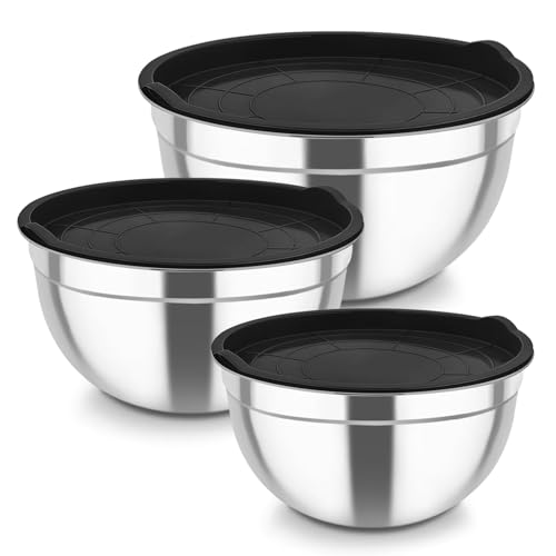 TeamFar Mixing Bowls, Stainless Steel Nesting Salad Bowls & Airtight Lids - color: Black