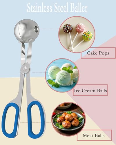 Cake Pop Mold Set, Including 100 Plastic 6-inch Sticks, 100 Treat Bags, 100Pcs Color Ties, Meat Baller for Cake Pops, Scooper Ball Maker for Lollipop, Candies, Chocolates and Cookies (Blue) - color: Blue