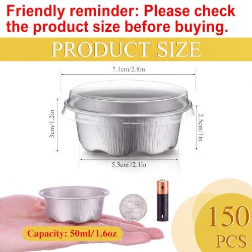 Eaasty 150 Pcs 1.6 oz Mini Aluminum Foil Baking Cups with Lids, Silver - color: Silver