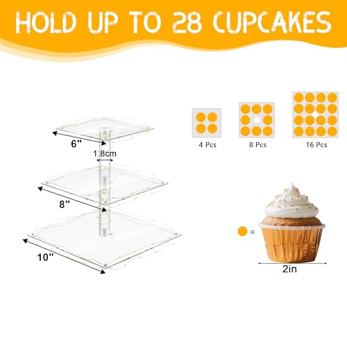 Square Cupcake Stand with Yellow Lights, 3 Tier Dessert Display Stands - color: Yellow Light, size: 3 Tier Square