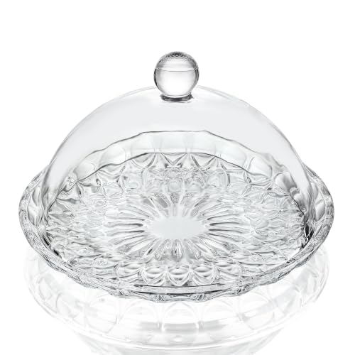 7'' Glass Cake Plate with Dome, Clear Cake Stand with Lid