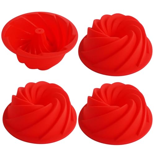 4 Inch Fluted Tube Spiral Silicone Cake Pan, Nonstick Baking Mold - size: 4 Inch-Spiral-4 Pack