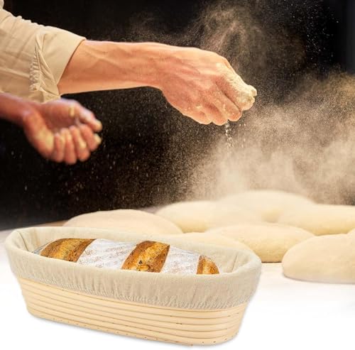 2PACK 12 inch Oval Bread Proofing Basket Banneton Bread Dough Proofing Rising Rattan Basket & Liner for Baking Bread Making - size: 2 PACK 12 inch