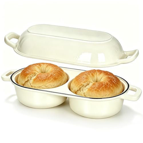 Double Dutch Oven for Sourdough Bread Baking, 2.6QT (White) - color: White