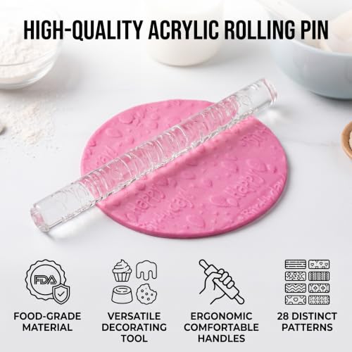 Rengue Birthday Theme Embossed Acrylic Rolling Pin, Dough Roller (#11) - size: 51035 birthday