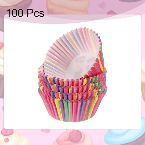 HARFINGTON 100 Count Cupcake Liners Cupcake Cups Rainbow Color - color: Dark Pink