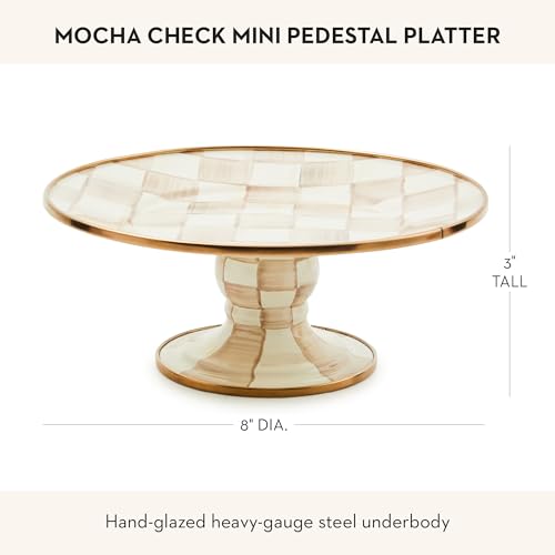 MACKENZIE-CHILDS Pedestal Platter, Mini, Brown-and-White Mocha Check - color: Mocha Check, size: Mini