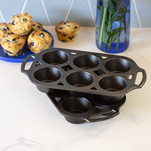 Lodge Pre-Seasoned Cast Iron Muffin Pan Set, Six-Well, 2 Pack