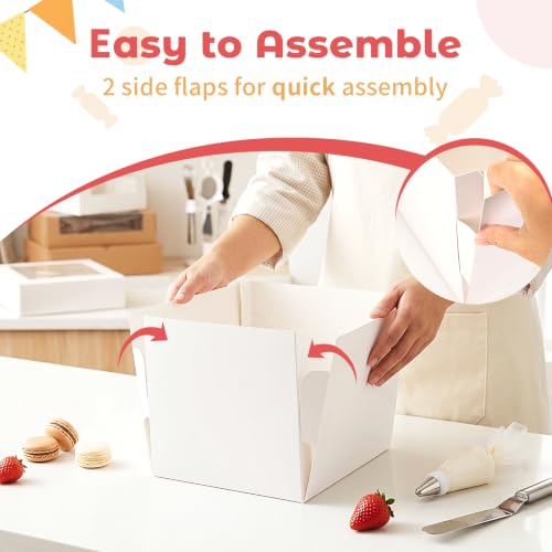 24pcs Cake Boxes 8 Inch Disposable Bakery Boxes with Large Window - size: 8x8x8