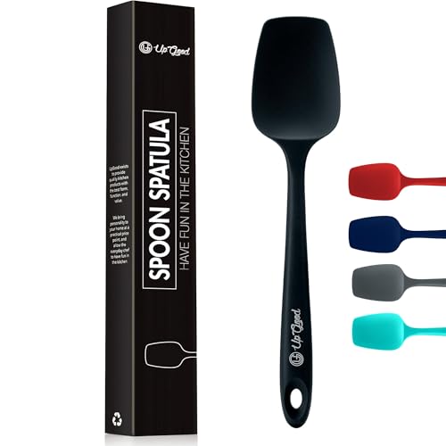 Silicone Spoon Spatula - 600ºF Heat-Resistant Non-Stick Rubber Spoonula | Use as Silicone Kitchen Scraper Utensil - Baking and Cooking Strong Stainless Steel Core | UpGood Kitchen Utensils, (Black) - color: Black
