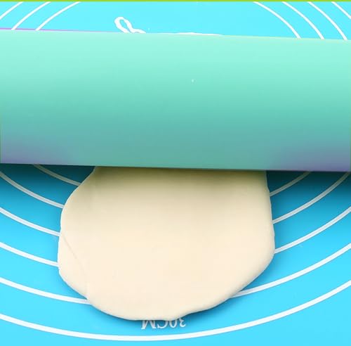 Silicone Rolling Pin, 9 Inch Green Rolling Pin with Wooden Handle for Kneading the Dough of Cookie, Baking Bread, Pizza and Noodles (Blue, 11.4 inch) - color: Blue, size: 11.4 inch
