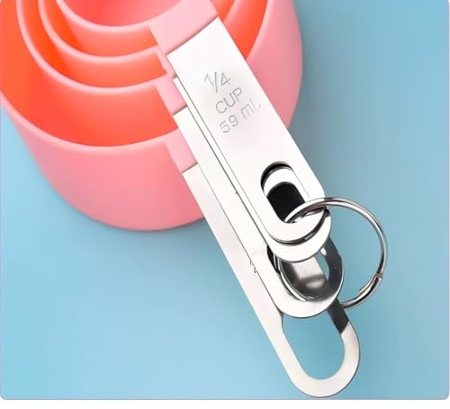 8 Pcs Measuring Cups and Spoons Set, Includes 4 Stainless Steel Nesting Measuring Cups & 4 Mini Measuring Spoons,Stackable Handle Accurate Tablespoon for Measuring Dry and Liquid Ingredients(Pink)