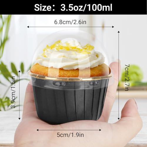 EUSOAR Disposable Ramekins with Lids, 3.5oz 50pcs Black Gold Mini Foil Muffin Cupcake Liners with Clear Lid, Aluminum Dessert Containers Baking Cups with Lids for Wedding Birthday Party Picnic - color: Black/Gold, size: 50pcs