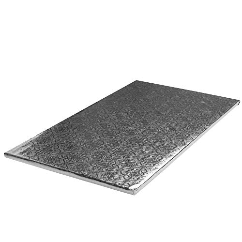 O’Creme Cake Board, Silver Foil Narrow Rectangle - Log Cake Board, Wraparound Silver Pastry Drum Boards with Gorgeous Design, Sturdy & Durable 1/4” Thick Cake Drums, 11 Inch x 6 Inch - Pack of 10 - color: Silver, size: 11 inch x 6 inch