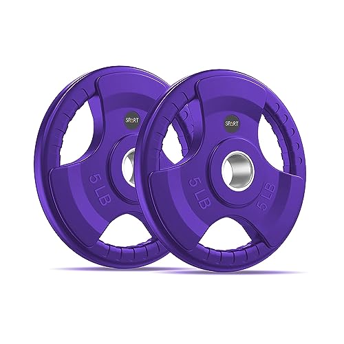 SPART 2-Inch Color Rubber Coated Olympic Grip Plate in Pairs or Single for Strength Training, Weightlifting and Bodybuilding, Solid Cast Iron Weight Plates for Barbell, 2.5LB/5LB/10LB/25LB/35LB/45LB, Two Years Warranty - color: 5LB PAIR