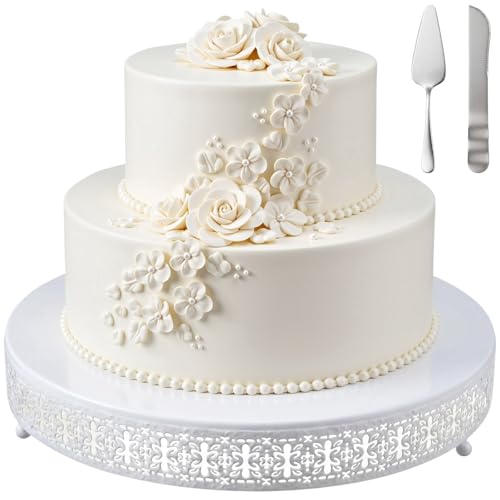 Wenqik White Metal Cake Stand 16 Inch with Cutting & Spatula - color: White, size: 16 Inch