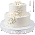 Wenqik White Metal Cake Stand 16 Inch with Cutting & Spatula - color: White, size: 16 Inch