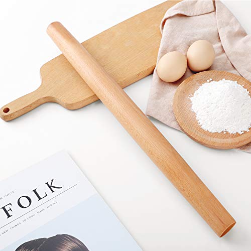 Wood French Rolling Pin for Baking, QUELLANCE Wooden Dough Roller with Silicone Baking Mat, Beech Wood Rolling Pins for Baking Dough, Pizza, Pie, Pastries, Pasta and Cookies,Red Pastry Mat - size: RD-16 inch