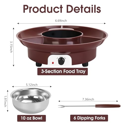 Electric Chocolate Melting Pot Chocolate Fondue Pot Set 3-Section Serving Trays with 6pcs Dipping Forks Perfect for Housewarming Christmas Party Gifts (Brown) - color: Brown